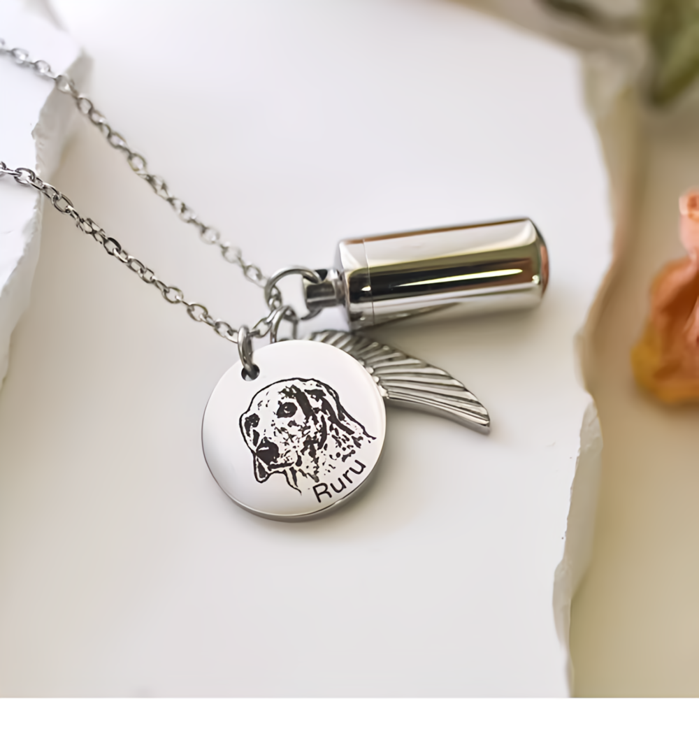 Healing Pet Memorial Pendant: Engraved with Love, Holding Ashes and Hair